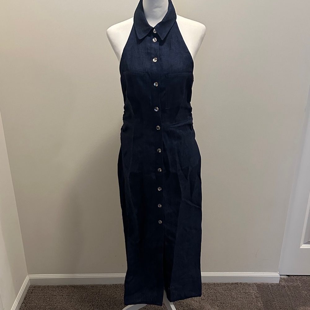 Zara Linen Halter Neck Dress with Buttons